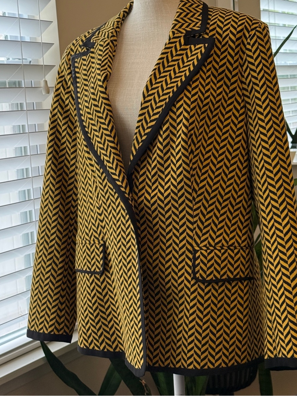 New York & Company Yellow and Black Herringbone Blazer by Eva Mendes